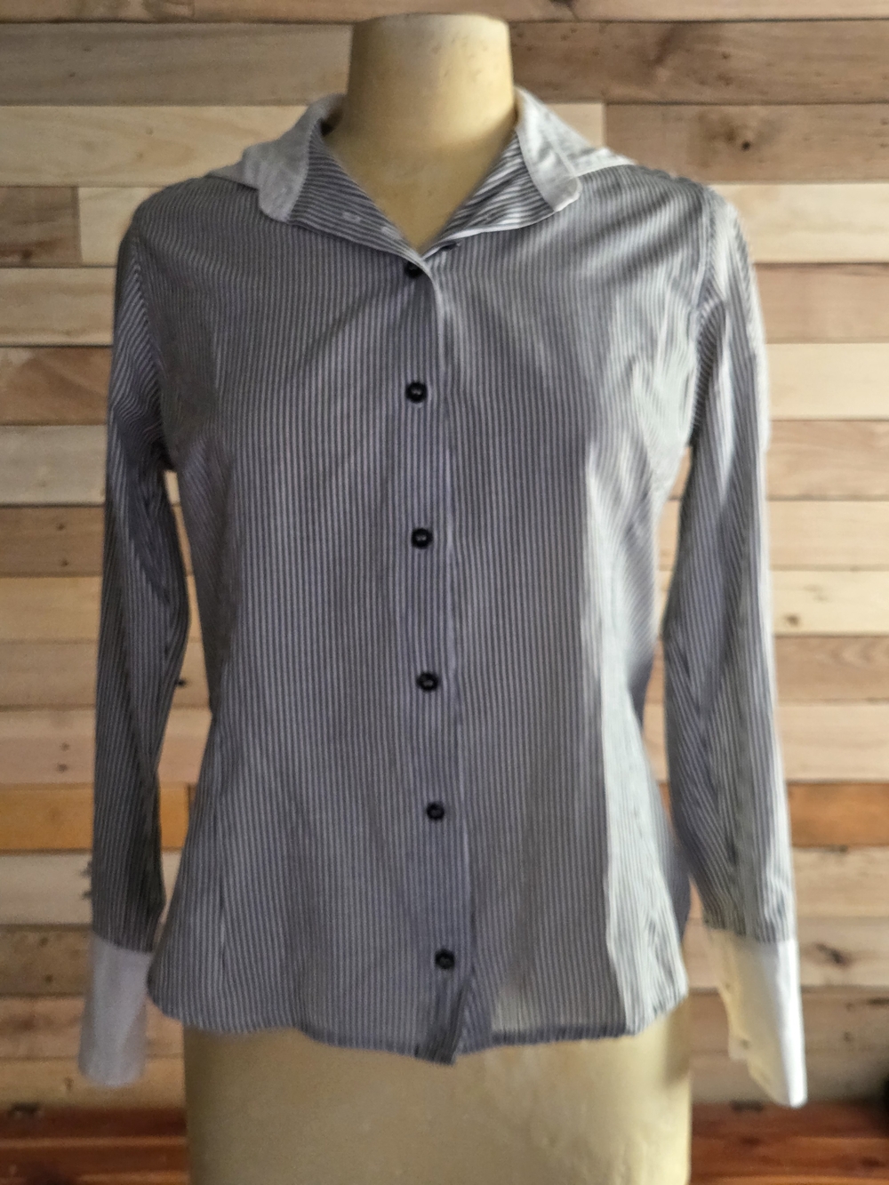 Sofisma Fitted Black White Striped Shirt Contrast Collar Cotton Career Office M